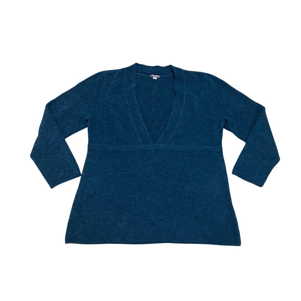 J. Jill Women's Lg Teal Blue Merino Wool Blend Deep V-Neck Empire Waist Sweater